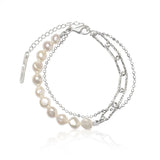 HipHop 925 Sterling Silver Double Layer Chain Pearl Bracelets