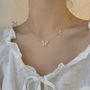 925 Silver Butterfly Shell Zircon Choker Necklace for Women