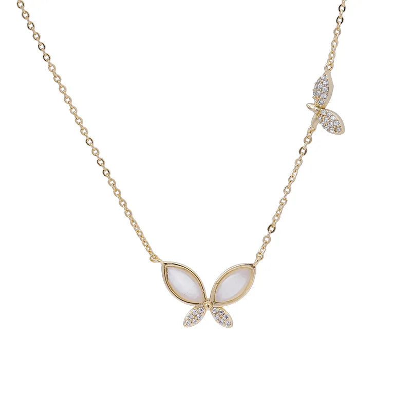 925 Silver Butterfly Shell Zircon Choker Necklace for Women