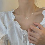 925 Silver Butterfly Shell Zircon Choker Necklace for Women