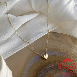 925 Silver Plated 14K Heart Pendant Choker Necklace Women Minimalist Jewelry