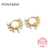 925 Silver Pearl Hoop Earrings - Party Jewelry Accessory