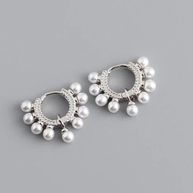 925 Silver Pearl Hoop Earrings - Party Jewelry Accessory