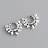 925 Silver Pearl Hoop Earrings - Party Jewelry Accessory