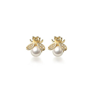 S925 Sterling Silver Animals Pearl Stud Earrings Women Party Jewelry