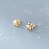 S925 Sterling Silver Animals Pearl Stud Earrings Women Party Jewelry