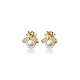 S925 Sterling Silver Animals Pearl Stud Earrings Women Party Jewelry