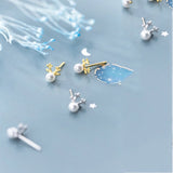 S925 Sterling Silver Animals Pearl Stud Earrings Women Party Jewelry
