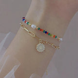 925 Silver 14K Double Bead Chain Zircon Bracelet Wedding Jewelry
