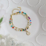925 Silver 14K Double Bead Chain Zircon Bracelet Wedding Jewelry