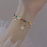 925 Silver 14K Double Bead Chain Zircon Bracelet Wedding Jewelry
