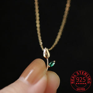 925 Silver 14K Zircon Rose Pendant Choker Necklace For Women