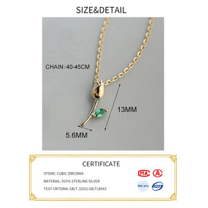 925 Silver 14K Zircon Rose Pendant Choker Necklace For Women