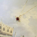 925 Sterling Silver 14K Red Zircon Heart Angel Feather Choker Necklace