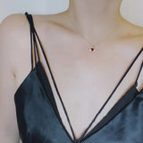 925 Sterling Silver 14K Red Zircon Heart Angel Feather Choker Necklace