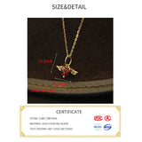 925 Sterling Silver 14K Red Zircon Heart Angel Feather Choker Necklace