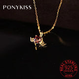 925 Sterling Silver 14K Red Zircon Heart Angel Feather Choker Necklace