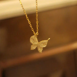 925 Silver Butterfly Zircon Choker Necklace 14K