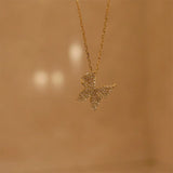 925 Silver Butterfly Zircon Choker Necklace 14K
