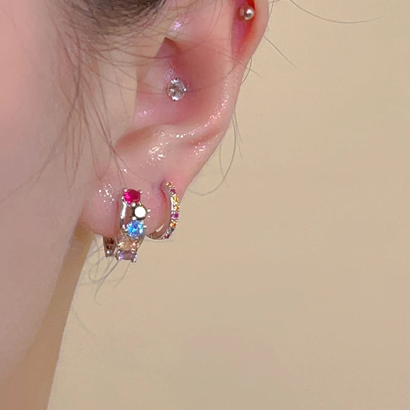 925 Silver Zircon Round Earrings Women Party Jewelry