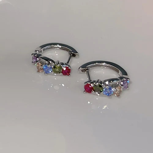 925 Silver Zircon Round Earrings Women Party Jewelry