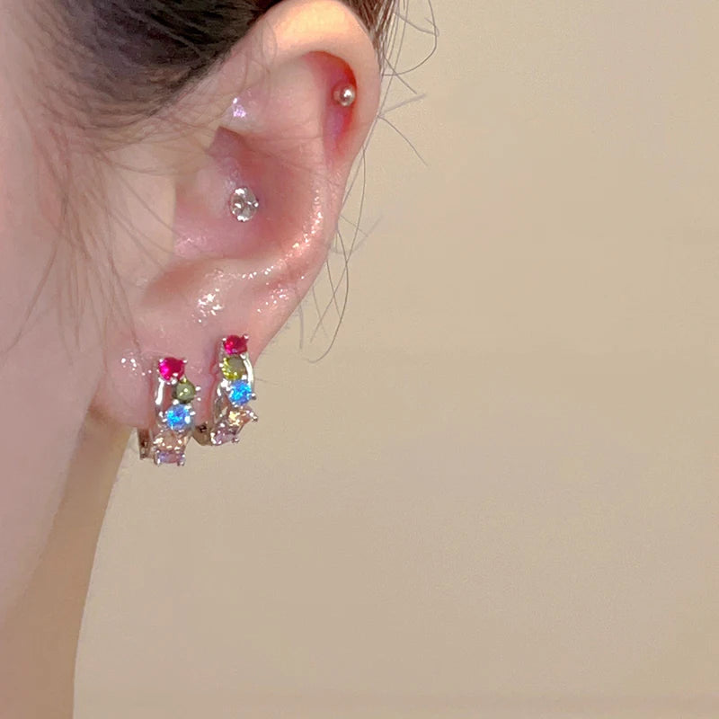 925 Silver Zircon Round Earrings Women Party Jewelry