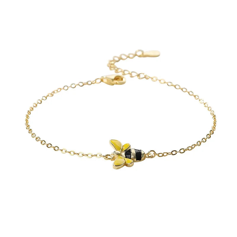 925 Silver Bee Chain Bracelet Enamel Women Jewelry