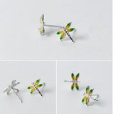 925 Silver Enamel Dragonfly Stud Earrings Minimalist Jewelry