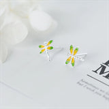 925 Silver Enamel Dragonfly Stud Earrings Minimalist Jewelry