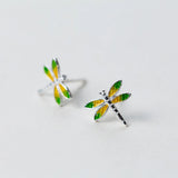 925 Silver Enamel Dragonfly Stud Earrings Minimalist Jewelry