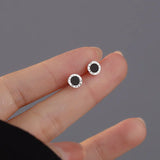 925 Sterling Silver Enamel Stud Earrings Roman Number Fine Jewelry