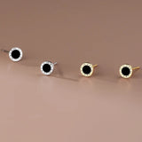 925 Sterling Silver Enamel Stud Earrings Roman Number Fine Jewelry