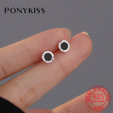 925 Sterling Silver Enamel Stud Earrings Roman Number Fine Jewelry