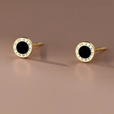 925 Sterling Silver Enamel Stud Earrings Roman Number Fine Jewelry