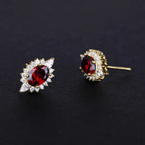 925 Silver Oval Garnet Ruby Zircon Stud Earring French Style Jewelry