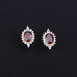 925 Silver Oval Garnet Ruby Zircon Stud Earring French Style Jewelry
