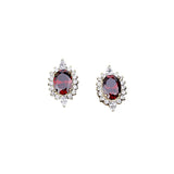 925 Silver Oval Garnet Ruby Zircon Stud Earring French Style Jewelry