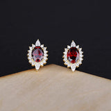 925 Silver Oval Garnet Ruby Zircon Stud Earring French Style Jewelry