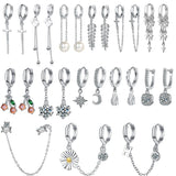 925 Silver Zircon Tassel Chain Hoop Earrings for Women