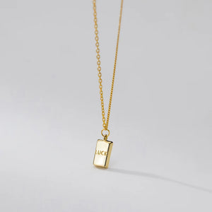 925 Silver LUCK Square Chain Choker Necklace Women Fine Jewelry