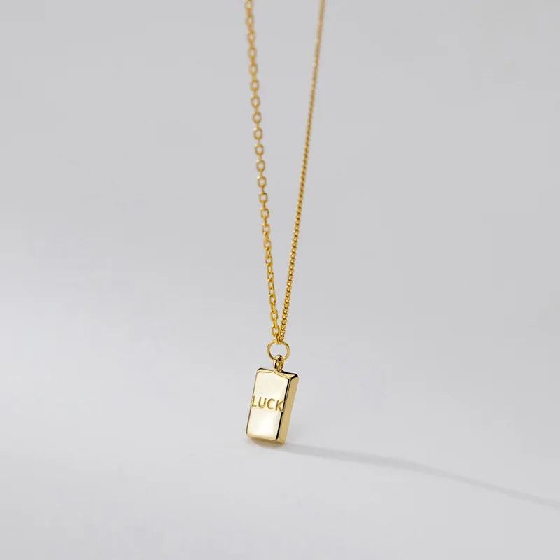 925 Silver LUCK Square Chain Choker Necklace Women Fine Jewelry