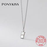 925 Silver LUCK Square Chain Choker Necklace Women Fine Jewelry