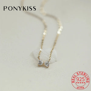 925 Silver Bowknot Zircon Choker Necklace Fine Jewelry