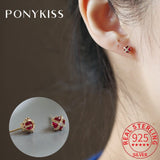 925 Silver Crown Ruby Zircon Stud Earring Women Engagement Jewelry
