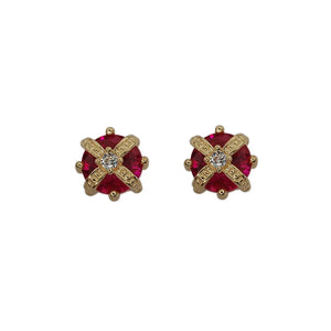 925 Silver Crown Ruby Zircon Stud Earring Women Engagement Jewelry