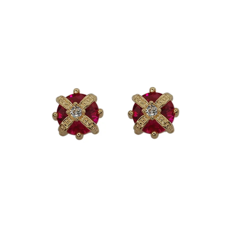 925 Silver Crown Ruby Zircon Stud Earring Women Engagement Jewelry