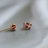 925 Silver Crown Ruby Zircon Stud Earring Women Engagement Jewelry