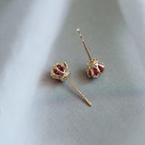 925 Silver Crown Ruby Zircon Stud Earring Women Engagement Jewelry