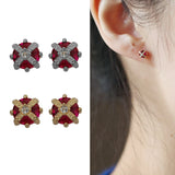925 Silver Crown Ruby Zircon Stud Earring Women Engagement Jewelry