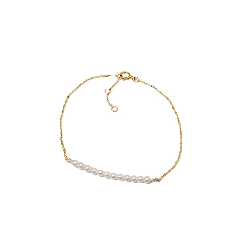 925 Silver Minimalist Pearl Row 14K Bracelet for Women
